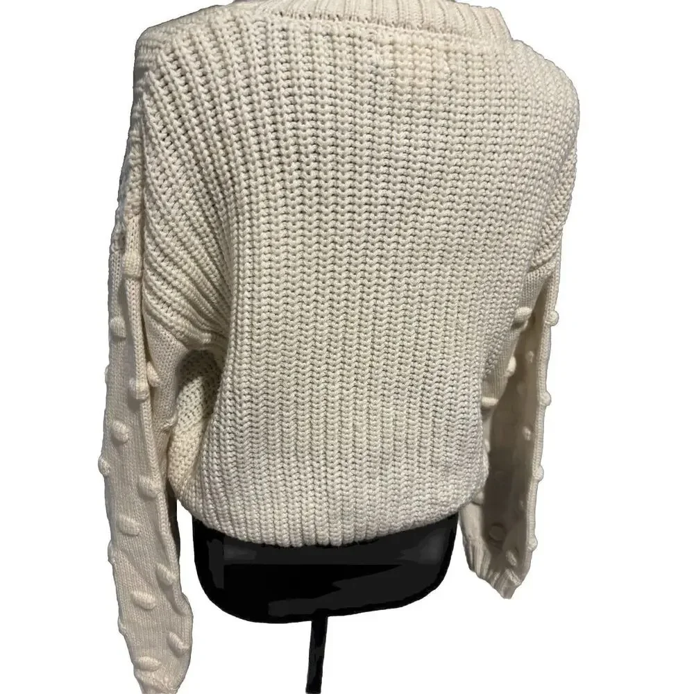 Jessica Simpson Womens Sz M Cream  Popcorn Sleeve Knit Sweater Capsule Cozy Chic
